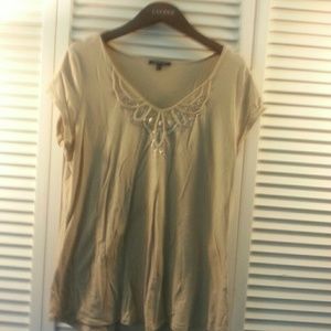 Cream embellished Anne Klein tee